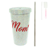 MOM TEXT RHINESTONE TUMBLER